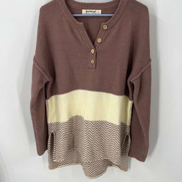 Three bird nest color block, drop shoulder high, low, ribbed knit sweater L - Picture 12 of 12